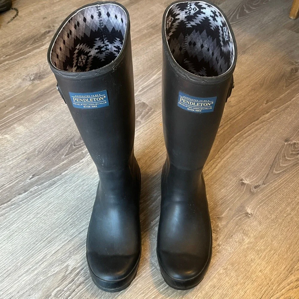 Pendleton Classic Tall Slip-Resistant Rain Boots Matte Black Gray Womens 7 EU 38 - Picture 4 of 13